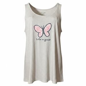Life is Good Gray Ribbed Tank with Butterfly NWT Size L